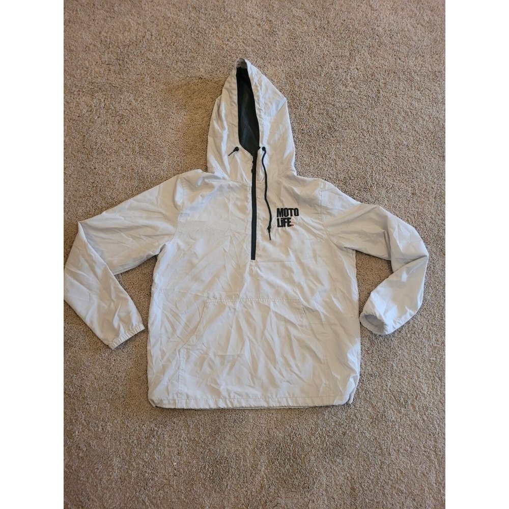 Independent Trading Co Mens Water Resistant Hood Windbreaker White/ Grey
